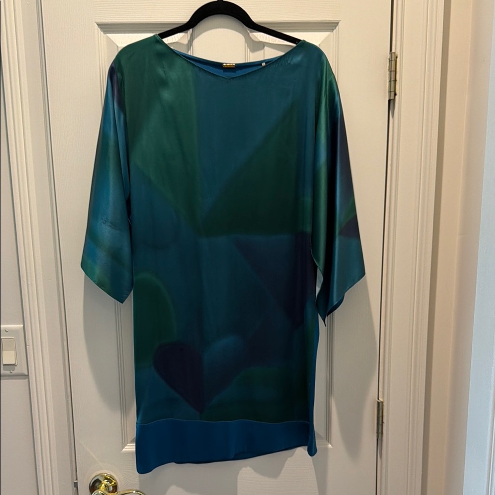 Elie Tahari Teal & Deep Green Silk Dress. Sz 2 exc cond
